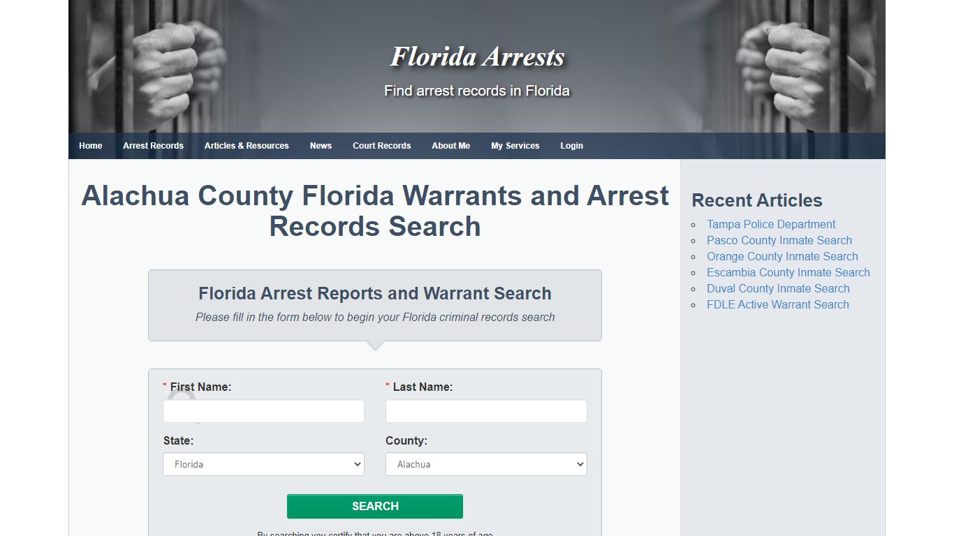 Alachua County Florida Warrants and Arrest Records Search