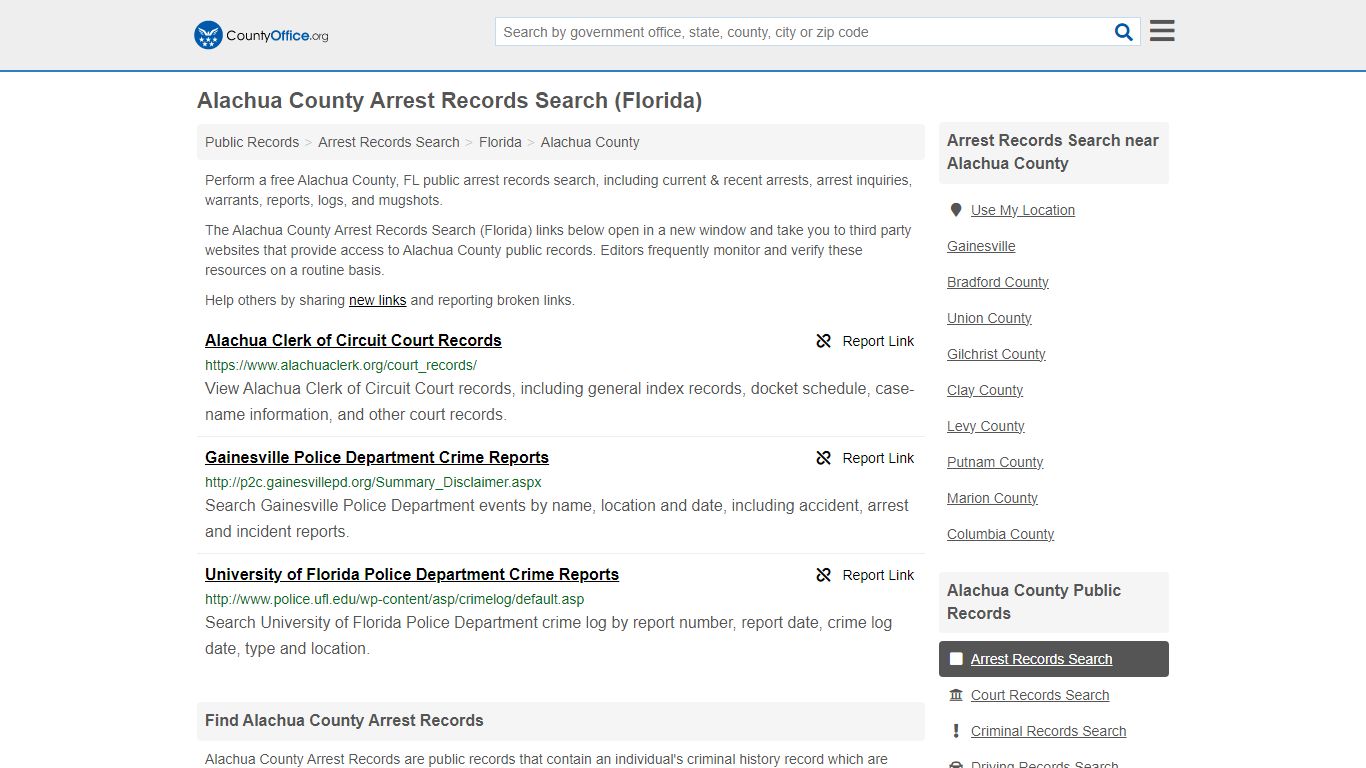 Alachua County Arrest Records Search (Florida) - County Office